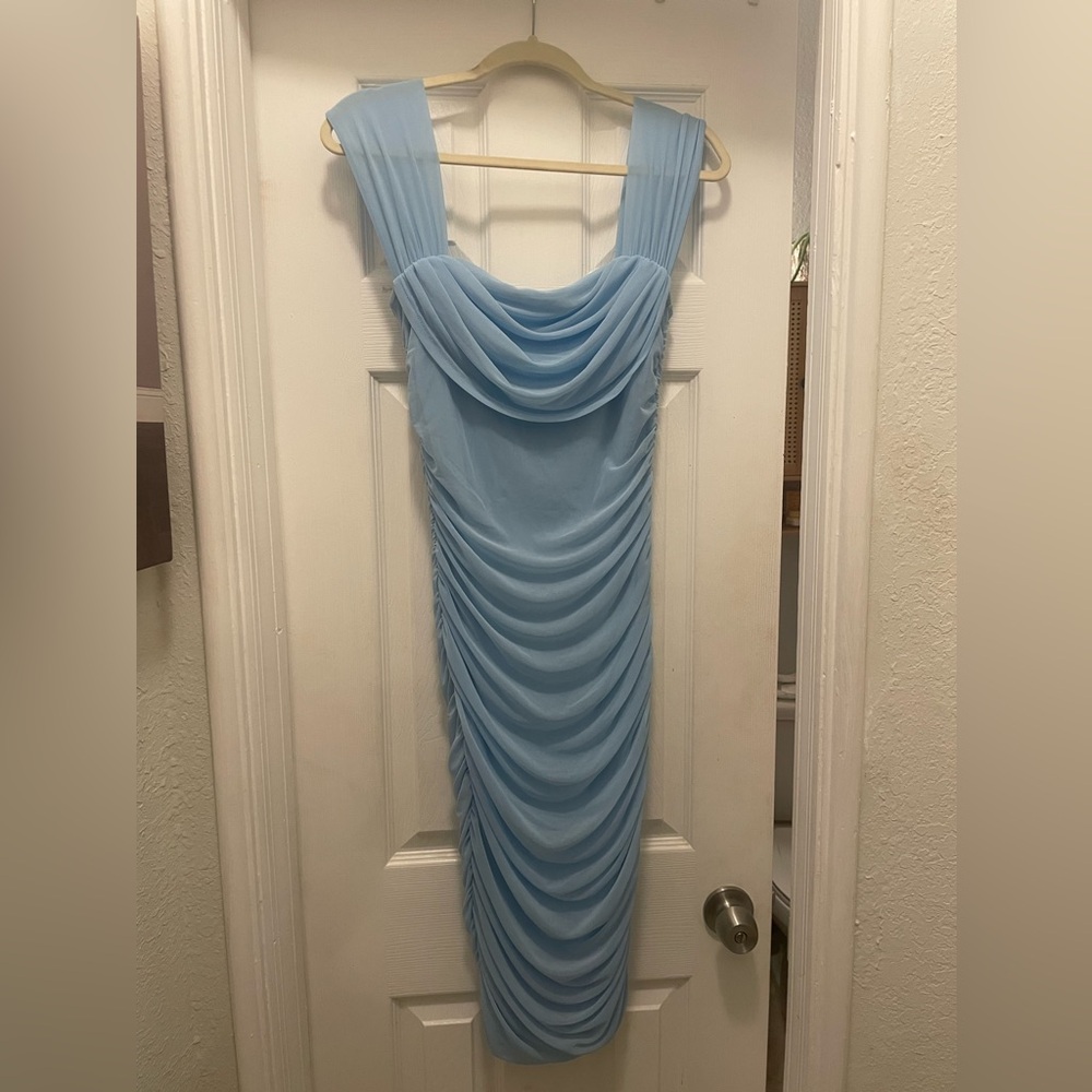 Elegant Blue Draped Dress